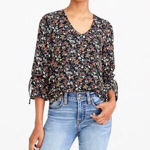 J. Crew Mercantile Bow Sleeve Floral Top - Black - 6